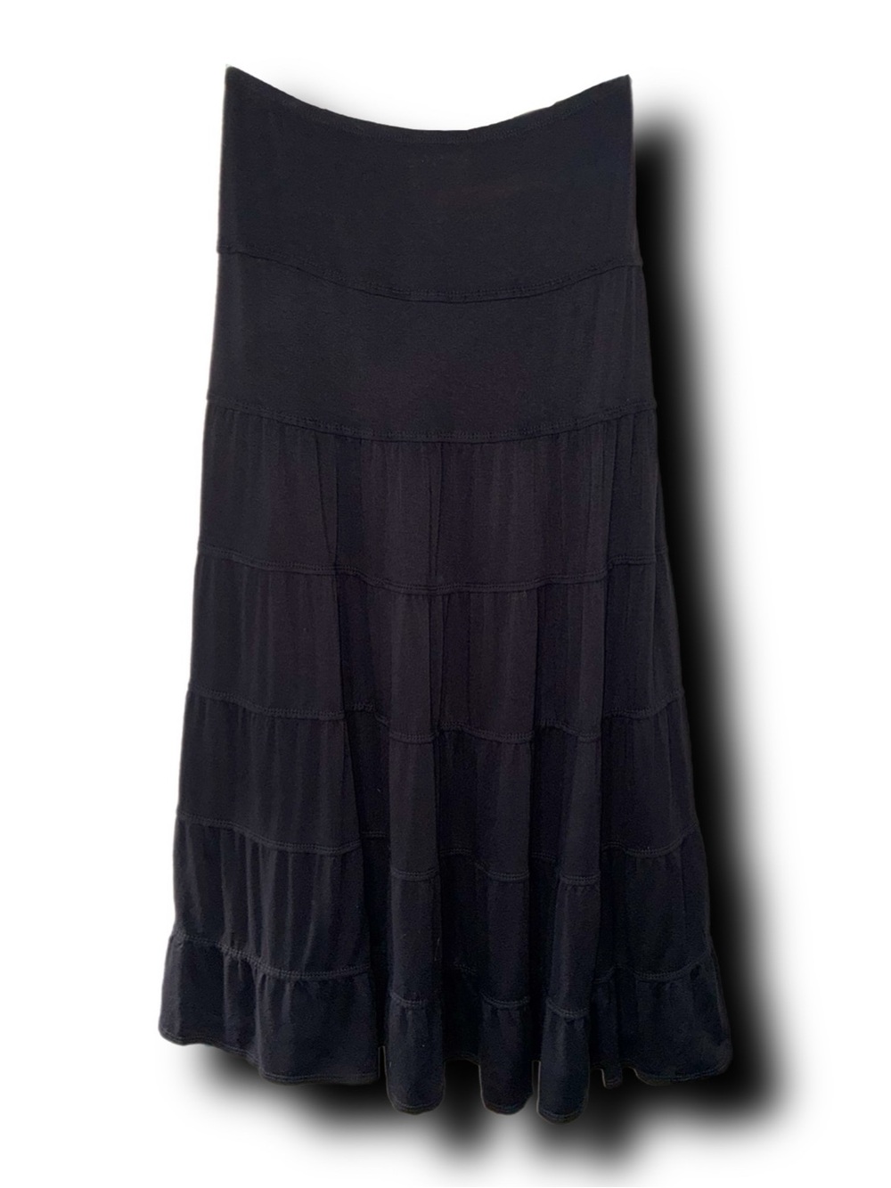 Sophie Max Boho Tiered Black Midi Skirt Staple Piece Witchy Whimsigoth